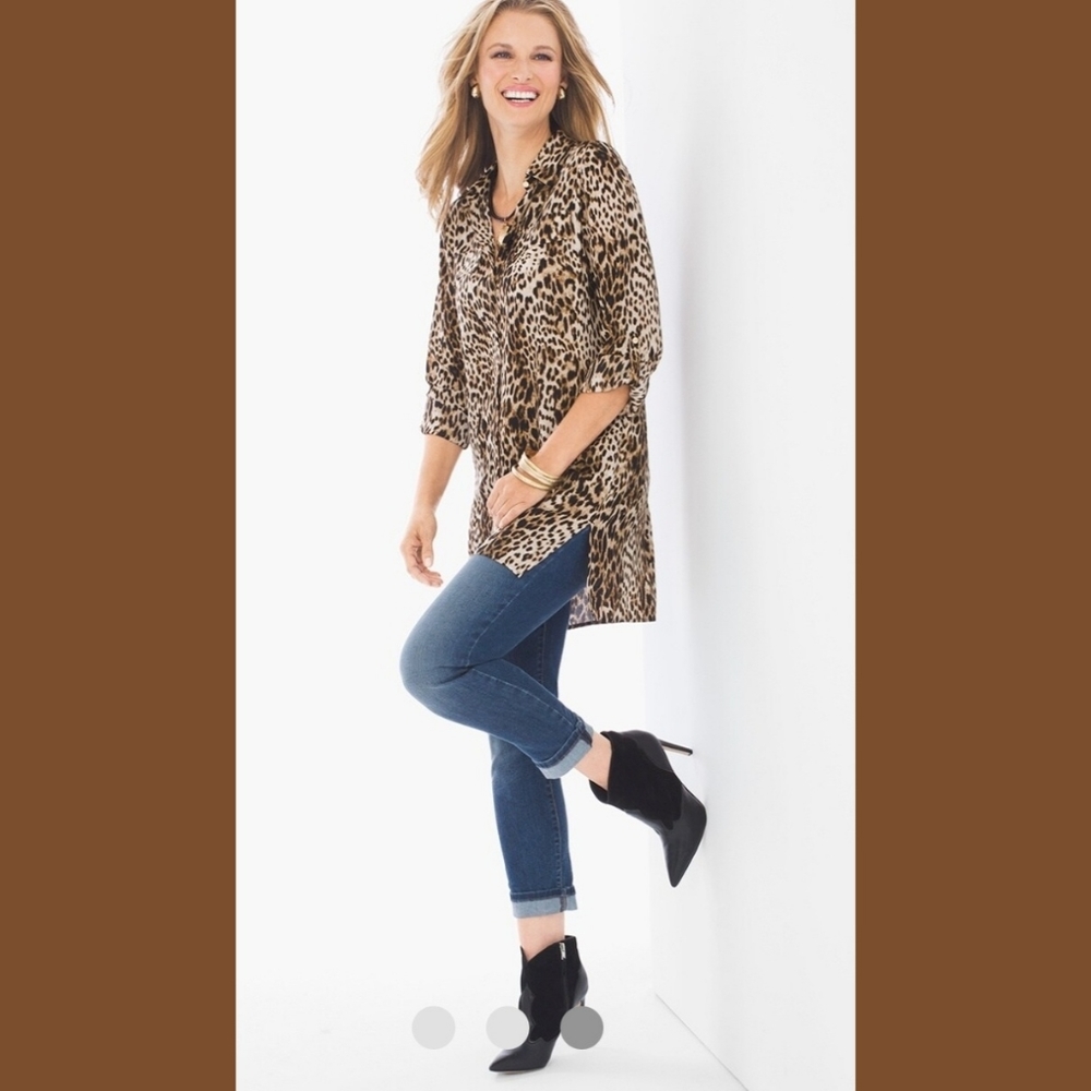 Chico's Leopard Print Long Line Button Front Shir… - image 8